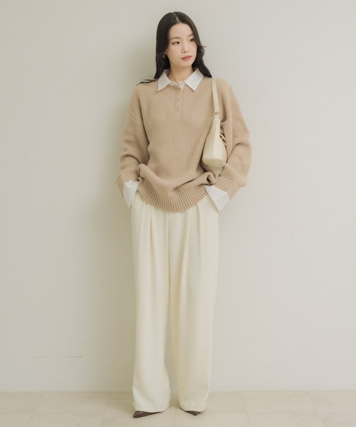 NEUNA(ヌナ)の「レイヤードオーバースプリングトップス(ニット/セーター・レディース・ベージュ/チャコールグレー/オフホワイト・FREE)」の8枚目の写真