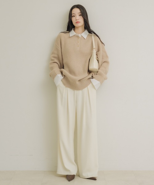 NEUNA(ヌナ)の「レイヤードオーバースプリングトップス(ニット/セーター・レディース・ベージュ/チャコールグレー/オフホワイト・FREE)」の14枚目の写真