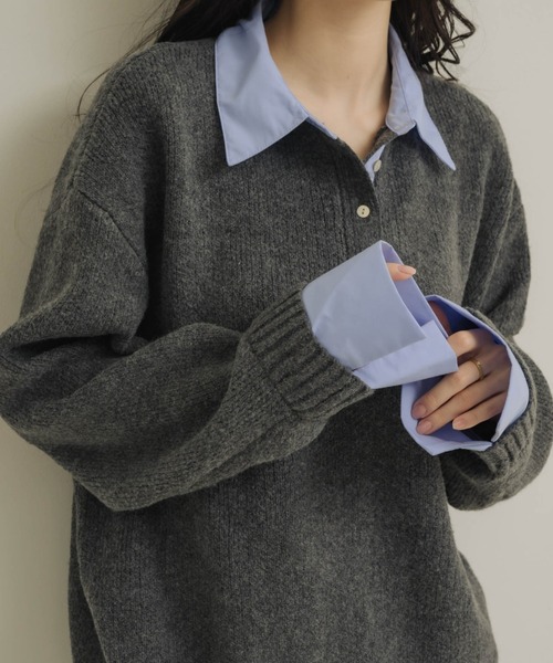 NEUNA(ヌナ)の「レイヤードオーバースプリングトップス(ニット/セーター・レディース・ベージュ/チャコールグレー/オフホワイト・FREE)」の10枚目の写真