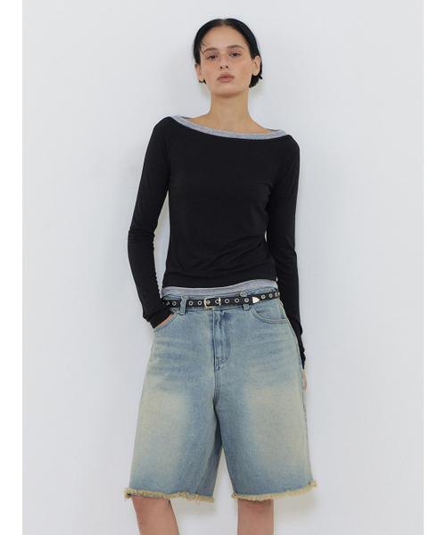 ETMON(エトモン)の「Layered Boatneck T-Shirt, Black(Tシャツ/カットソー・レディース・その他・FREE)」の1枚目の写真