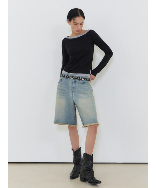 ETMON(エトモン)の「Layered Boatneck T-Shirt, Black(Tシャツ/カットソー・レディース・その他・FREE)」の2枚目の写真
