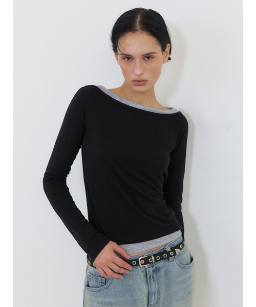 ETMON(エトモン)の「Layered Boatneck T-Shirt, Black(Tシャツ/カットソー・レディース・その他・FREE)」の3枚目の写真