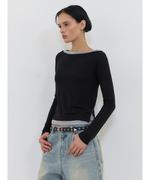 ETMON(エトモン)の「Layered Boatneck T-Shirt, Black(Tシャツ/カットソー・レディース・その他・FREE)」の4枚目の写真