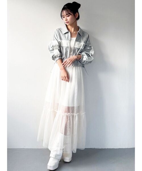 RESEXXY（リゼクシー）の「バイカラーパイピングブルゾン（ブルゾン・レディース・チャコールグレー/ブルー/ピンク・FREE）」の12枚目の写真