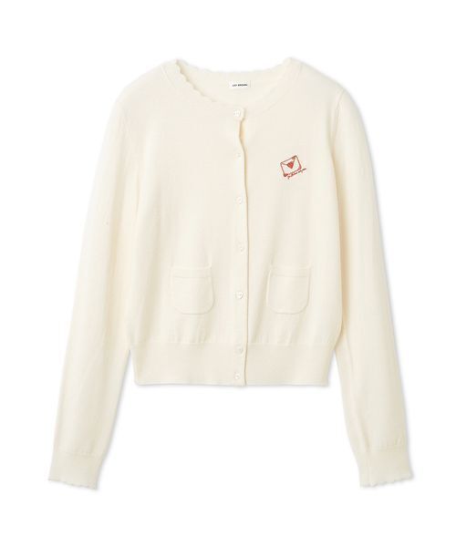 LILY BROWN（リリーブラウン）の「love letterコンパクトニットカーデ（カーディガン/ボレロ・レディース・ホワイト/レッド/ピンク/ネイビー/ライトブルー・F）」の2枚目の写真