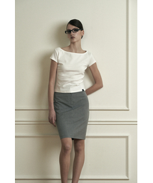 PLAIN STRIPE MIDI SKIRT GRAY