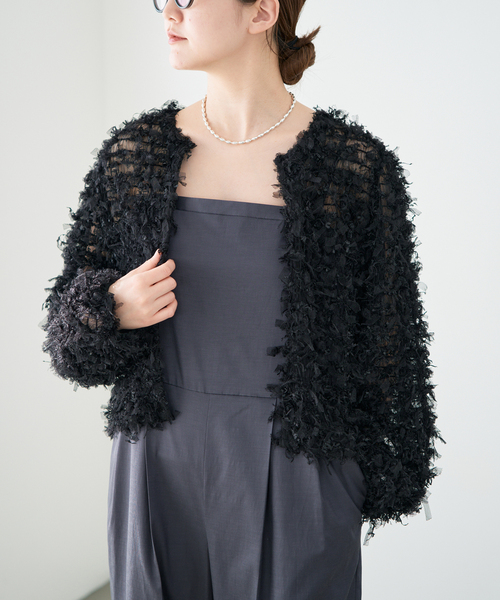 IENA（イエナ）の「《追加》チュールテープ カーディガン（カーディガン/ボレロ・レディース・ホワイト/ブラック・FREE）」の7枚目の写真