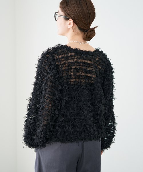 IENA（イエナ）の「《追加》チュールテープ カーディガン（カーディガン/ボレロ・レディース・ホワイト/ブラック・FREE）」の9枚目の写真