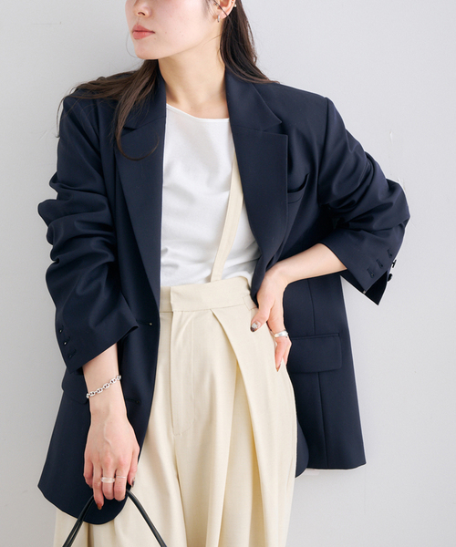 U by SPICK&SPAN(ユーバイスピックアンドスパン)の「レースボンディングオーバージャケット(テーラードジャケット・レディース・ベージュ/ネイビー・38/36)」の2枚目の写真