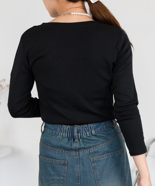 aity（アイティ）の「M-4L  Vネック8分袖スリーブ カットソー 夏服（Tシャツ/カットソー・レディース・ブラック/杢グレー/チャコールグレー/ネイビー/ホワイト・3L/LL/L/M/4L）」の20枚目の写真