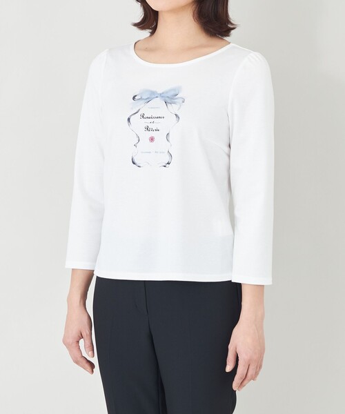 TO BE CHIC(トゥー ビー シック)の「リボンフレームモチーフ カットソー(Tシャツ/カットソー・レディース・オフホワイト/ブラック・40)」の7枚目の写真