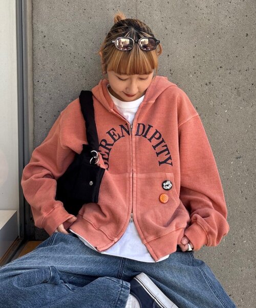 CIAOPANIC TYPY(チャオパニックティピー)の「【UNISEX】ワッフルジップパーカー(パーカー・レディース・サーモンピンク/ネイビー・MEDIUM/LARGE)」の20枚目の写真