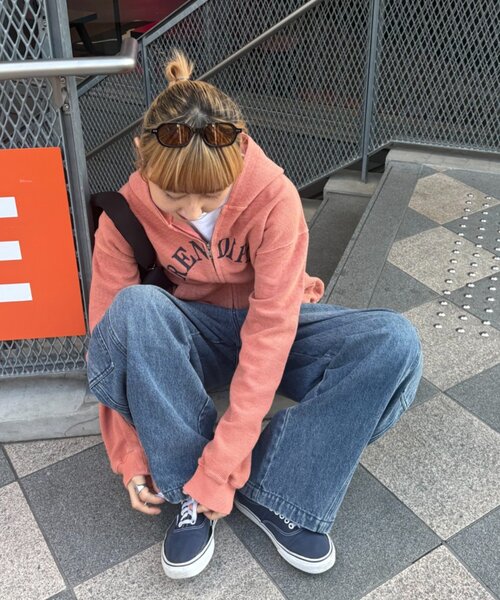 CIAOPANIC TYPY(チャオパニックティピー)の「【UNISEX】ワッフルジップパーカー(パーカー・レディース・サーモンピンク/ネイビー・MEDIUM/LARGE)」の22枚目の写真