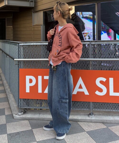 CIAOPANIC TYPY(チャオパニックティピー)の「【UNISEX】ワッフルジップパーカー(パーカー・レディース・サーモンピンク/ネイビー・MEDIUM/LARGE)」の12枚目の写真