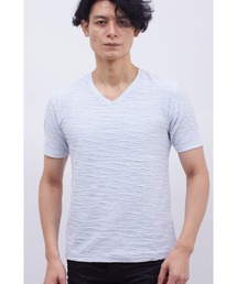 TORNADO MART（トルネードマート）の「TORNADO MART∴ボーダーウェーブジャカード半袖Vネック（Tシャツ/カットソー）」