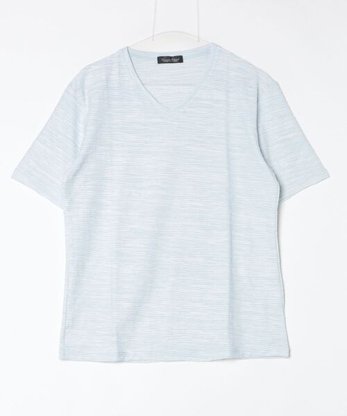 TORNADO MART(トルネードマート)の「TORNADO MART∴ボーダーウェーブジャカード半袖Vネック(Tシャツ/カットソー・メンズ・ライトグレー/ピンク/サックスブルー・L/LL/M)」の22枚目の写真