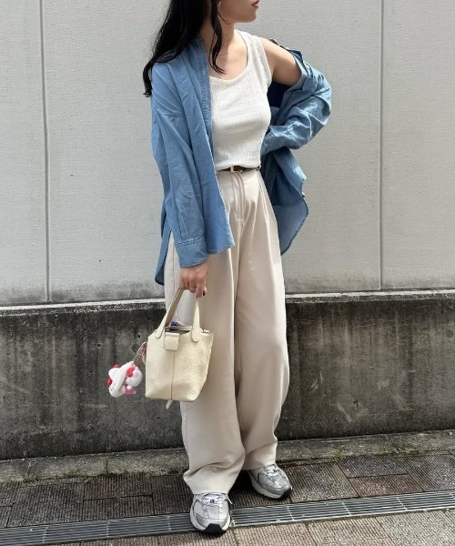 ANGIE(アンジー)の「シアーデニム オーバーサイズ バンドカラーシャツ(シャツ/ブラウス・レディース・ブルー/サックスブルー/ネイビー・FREE)」の22枚目の写真