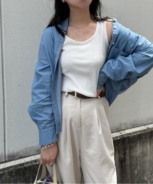 ANGIE(アンジー)の「シアーデニム オーバーサイズ バンドカラーシャツ(シャツ/ブラウス・レディース・ブルー/サックスブルー/ネイビー・FREE)」の21枚目の写真
