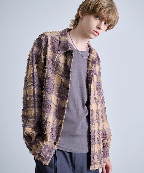 Revo.(レボ)の「Revo. フリンジチェックシャツ 長袖(シャツ/ブラウス・メンズ・ブラック/ネイビー/パープル/オレンジ・1/2)」の5枚目の写真