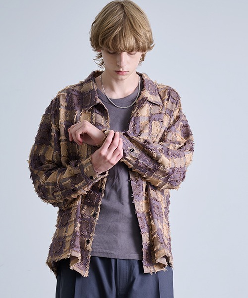 Revo.(レボ)の「Revo. フリンジチェックシャツ 長袖(シャツ/ブラウス・メンズ・ブラック/ネイビー/パープル/オレンジ・1/2)」の6枚目の写真