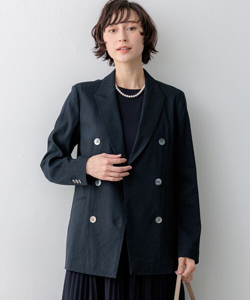 23区 L(ニジュウサンクオオキイサイズ)の「リネンレーヨンストレッチ ダブルジャケット(その他アウター・レディース・ネイビー系/ベージュ系/ダークブラウン系・44/48/50/46)」の3枚目の写真