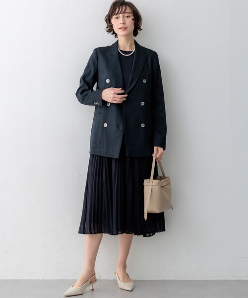 23区 L(ニジュウサンクオオキイサイズ)の「リネンレーヨンストレッチ ダブルジャケット(その他アウター・レディース・ネイビー系/ベージュ系/ダークブラウン系・44/48/50/46)」の12枚目の写真