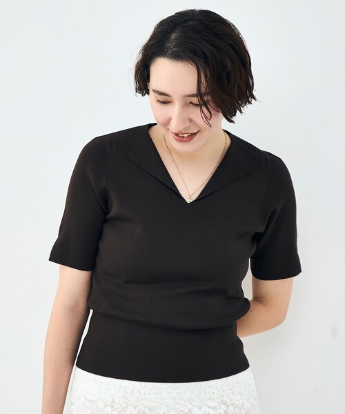 NOLLEY’S Sophi(ノーリーズソフィ)の「《手洗い可能》トライアングルカラー総針5分袖プルオーバー(ニット/セーター・レディース・オフホワイト/ミント/ダークブラウン・38)」の1枚目の写真