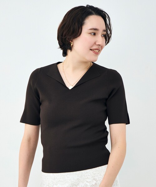 NOLLEY’S Sophi(ノーリーズソフィ)の「《手洗い可能》トライアングルカラー総針5分袖プルオーバー(ニット/セーター・レディース・オフホワイト/ミント/ダークブラウン・38)」の11枚目の写真