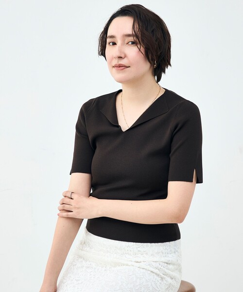 NOLLEY’S Sophi(ノーリーズソフィ)の「《手洗い可能》トライアングルカラー総針5分袖プルオーバー(ニット/セーター・レディース・オフホワイト/ミント/ダークブラウン・38)」の17枚目の写真