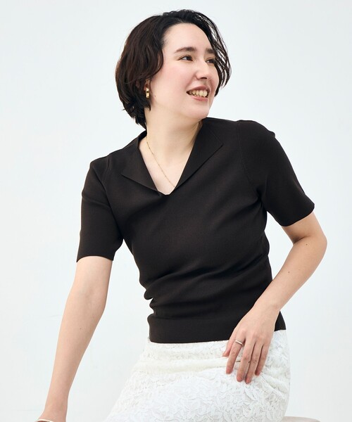 NOLLEY’S Sophi(ノーリーズソフィ)の「《手洗い可能》トライアングルカラー総針5分袖プルオーバー(ニット/セーター・レディース・オフホワイト/ミント/ダークブラウン・38)」の19枚目の写真