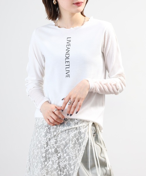 Anna Nicola(アンナニコラ)の「Anna Nicola 袖シアー ロゴプリントテレコメロウトップス 長袖(Tシャツ/カットソー・レディース・オフホワイト/ブラック/ライトグレー・38)」の2枚目の写真