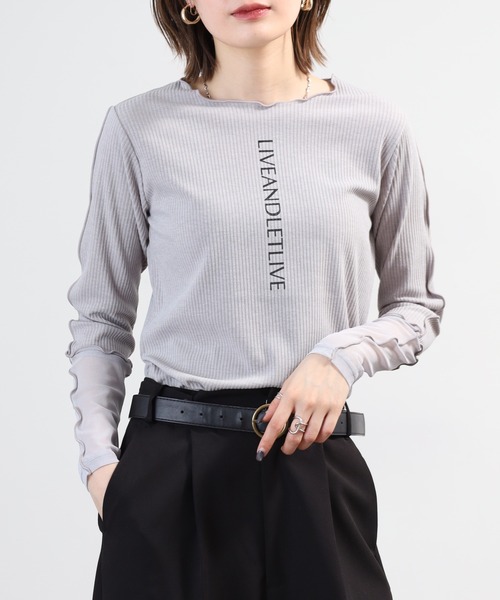 Anna Nicola(アンナニコラ)の「Anna Nicola 袖シアー ロゴプリントテレコメロウトップス 長袖(Tシャツ/カットソー・レディース・オフホワイト/ブラック/ライトグレー・38)」の3枚目の写真