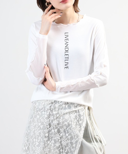 Anna Nicola(アンナニコラ)の「Anna Nicola 袖シアー ロゴプリントテレコメロウトップス 長袖(Tシャツ/カットソー・レディース・オフホワイト/ブラック/ライトグレー・38)」の19枚目の写真