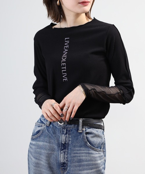 Anna Nicola(アンナニコラ)の「Anna Nicola 袖シアー ロゴプリントテレコメロウトップス 長袖(Tシャツ/カットソー・レディース・オフホワイト/ブラック/ライトグレー・38)」の22枚目の写真