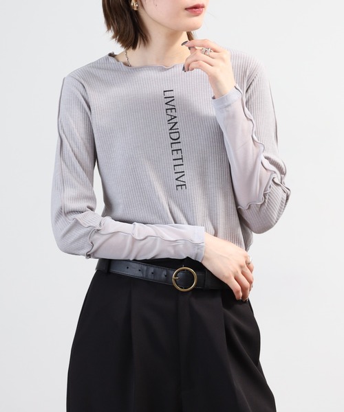Anna Nicola(アンナニコラ)の「Anna Nicola 袖シアー ロゴプリントテレコメロウトップス 長袖(Tシャツ/カットソー・レディース・オフホワイト/ブラック/ライトグレー・38)」の4枚目の写真