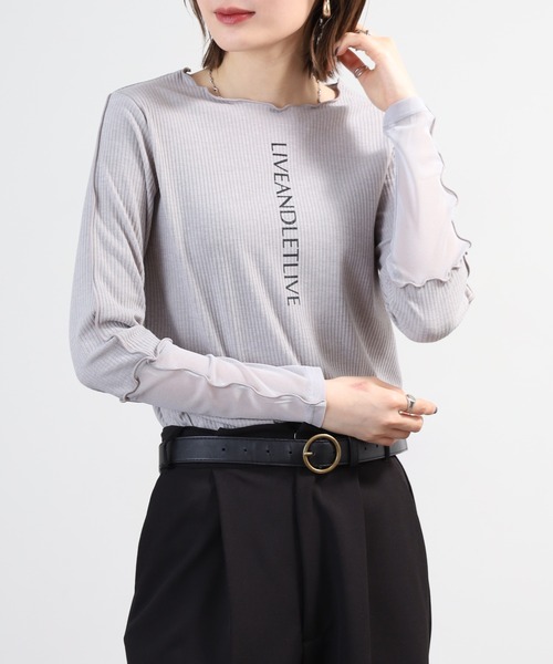 Anna Nicola(アンナニコラ)の「Anna Nicola 袖シアー ロゴプリントテレコメロウトップス 長袖(Tシャツ/カットソー・レディース・オフホワイト/ブラック/ライトグレー・38)」の7枚目の写真