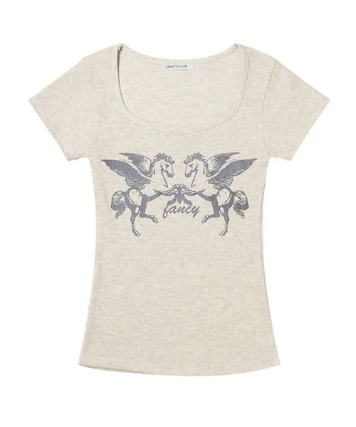 Ada.(エイダ)の「◇FANCYCLUB◇ブランド直輸入正規品/ペガサス リブトップ PEGASUS RIBBED TOP(Tシャツ/カットソー・レディース・オートミール/ブラック・FREE)」の16枚目の写真