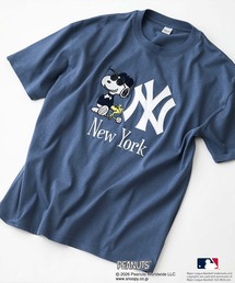 【PEANUTS×MLB】【レジャー・フェスに】MLB×スヌーピー 刺繍Tシャツ 厚手コットン100% 透けない・丈夫 ストリートスタイル