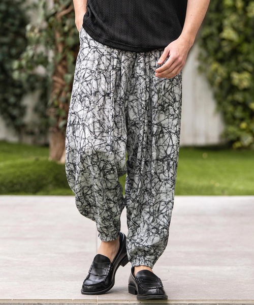 CAMBIO(カンビオ)の「mp14863-Geometric Rayon Nylon Jogger Pants サルエルジョガーパンツ(S68226cmb)(その他パンツ・メンズ・ホワイト×ブラック・L/M/S)」の2枚目の写真