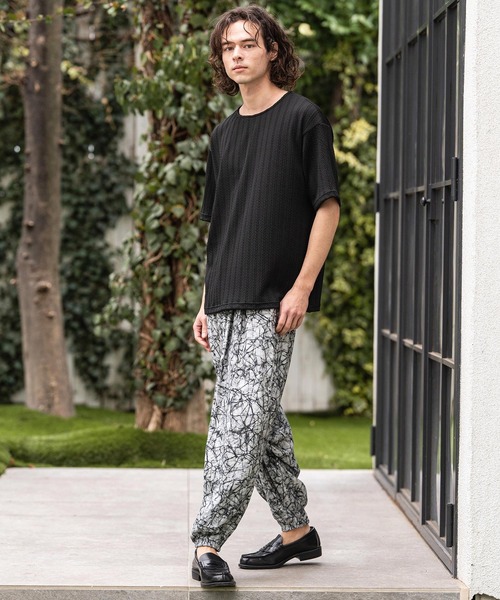 CAMBIO(カンビオ)の「mp14863-Geometric Rayon Nylon Jogger Pants サルエルジョガーパンツ(S68226cmb)(その他パンツ・メンズ・ホワイト×ブラック・L/M/S)」の5枚目の写真