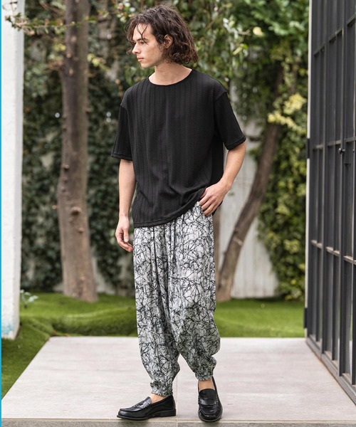 CAMBIO(カンビオ)の「mp14863-Geometric Rayon Nylon Jogger Pants サルエルジョガーパンツ(S68226cmb)(その他パンツ・メンズ・ホワイト×ブラック・L/M/S)」の6枚目の写真