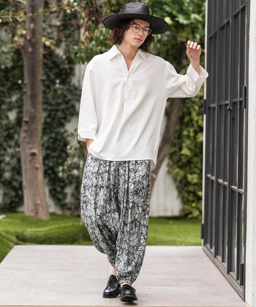 CAMBIO(カンビオ)の「mp14863-Geometric Rayon Nylon Jogger Pants サルエルジョガーパンツ(S68226cmb)(その他パンツ・メンズ・ホワイト×ブラック・L/M/S)」の9枚目の写真