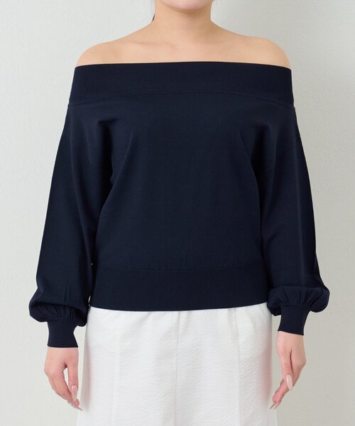 La boutique BonBon（ラブティックボンボン）の「【接触冷感・スッキリ美人見え】クールタッチUVすっきりオフショルニット（ニット/セーター・レディース・ネイビー/イエロー/ホワイト・FREE）」の21枚目の写真