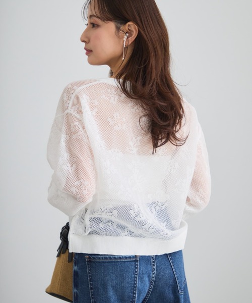 COHINA（コヒナ）の「シアーボタニカルカーディガン 【低身長・小柄女性】（カーディガン/ボレロ・レディース・ホワイト/ネイビー・ONE SIZE）」の5枚目の写真