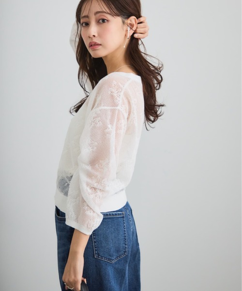 COHINA（コヒナ）の「シアーボタニカルカーディガン 【低身長・小柄女性】（カーディガン/ボレロ・レディース・ホワイト/ネイビー・ONE SIZE）」の4枚目の写真