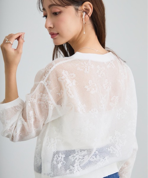 COHINA（コヒナ）の「シアーボタニカルカーディガン 【低身長・小柄女性】（カーディガン/ボレロ・レディース・ホワイト/ネイビー・ONE SIZE）」の8枚目の写真