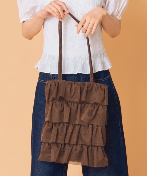 Casselini(キャセリーニ)の「Casselini(キャセリーニ)メッシュフリルトート(トートバッグ・レディース・ブラック/ラベンダー/ホワイト/ブラウン・FREE)」の3枚目の写真
