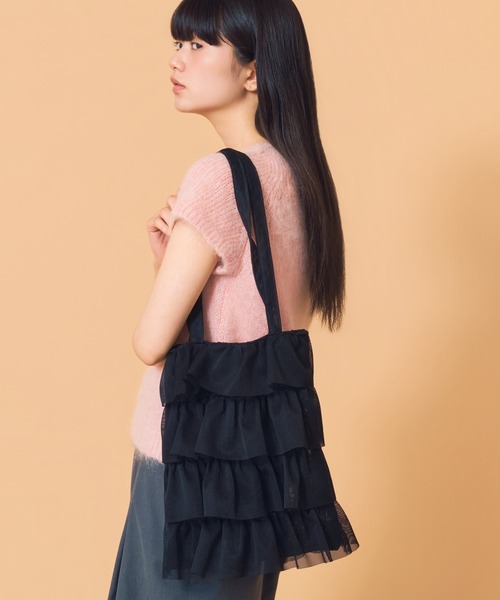 Casselini(キャセリーニ)の「Casselini(キャセリーニ)メッシュフリルトート(トートバッグ・レディース・ブラック/ラベンダー/ホワイト/ブラウン・FREE)」の2枚目の写真
