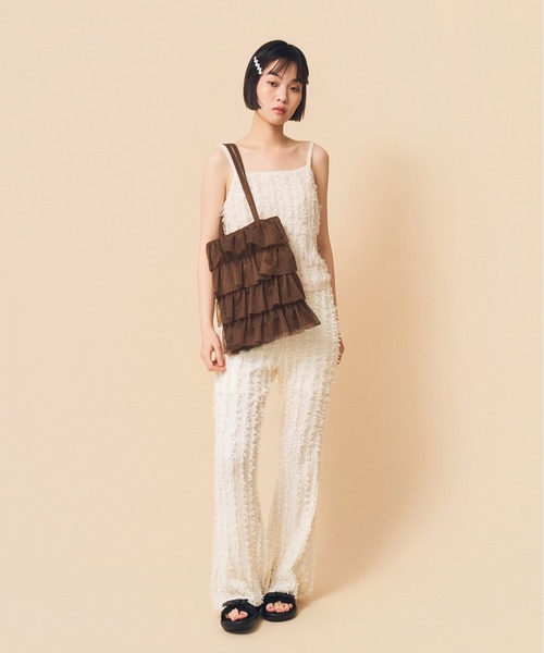 Casselini(キャセリーニ)の「Casselini(キャセリーニ)メッシュフリルトート(トートバッグ・レディース・ブラック/ラベンダー/ホワイト/ブラウン・FREE)」の10枚目の写真