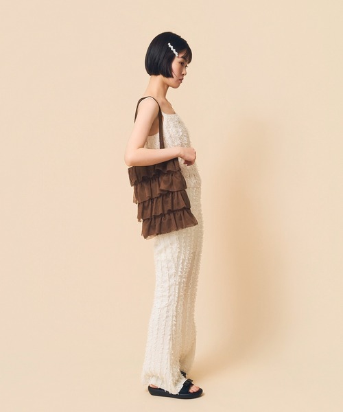 Casselini(キャセリーニ)の「Casselini(キャセリーニ)メッシュフリルトート(トートバッグ・レディース・ブラック/ラベンダー/ホワイト/ブラウン・FREE)」の11枚目の写真